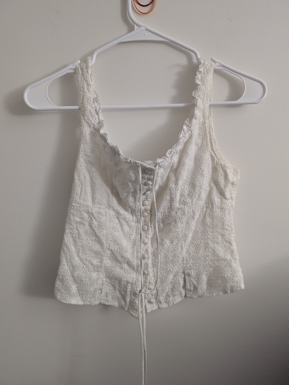 House of CB White Eyelet Lace Corset Top Milkmaid Cottagecore Button Cami